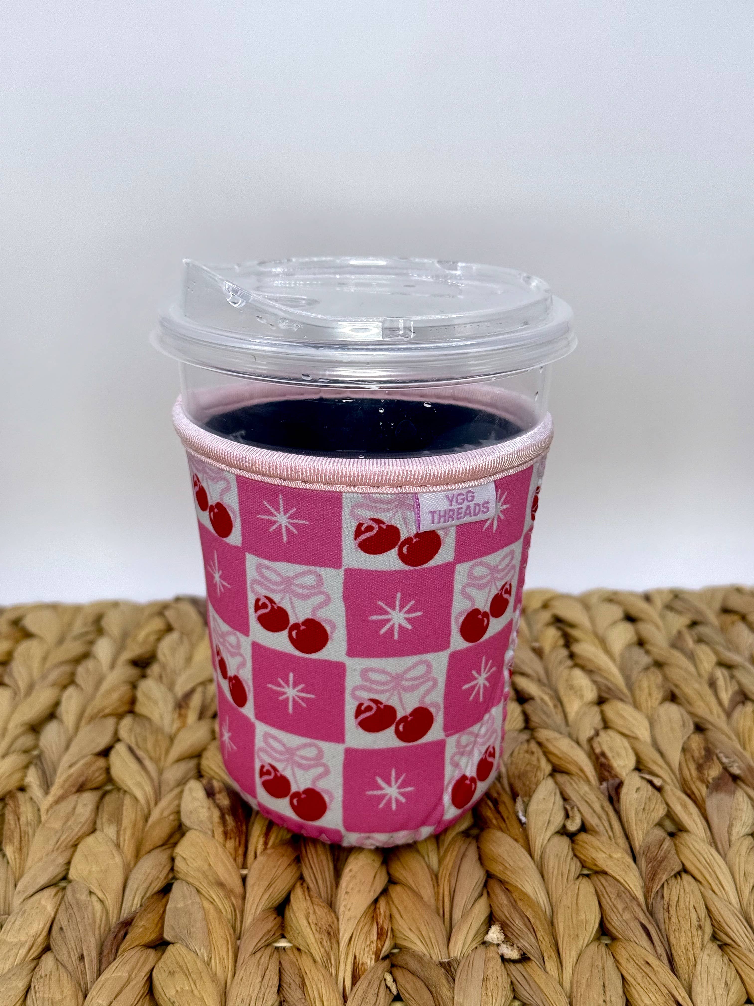 Cherry Bow Coquette Girl Iced Coffee Drink Sleeve - Small