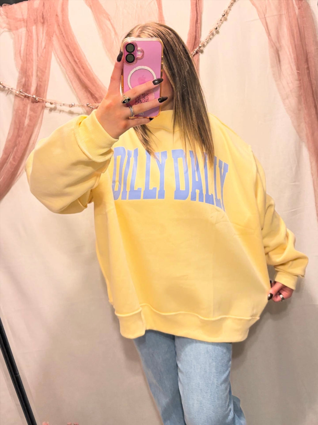 'DILLY DALLY' MOCKNECK SWEATSHIRT