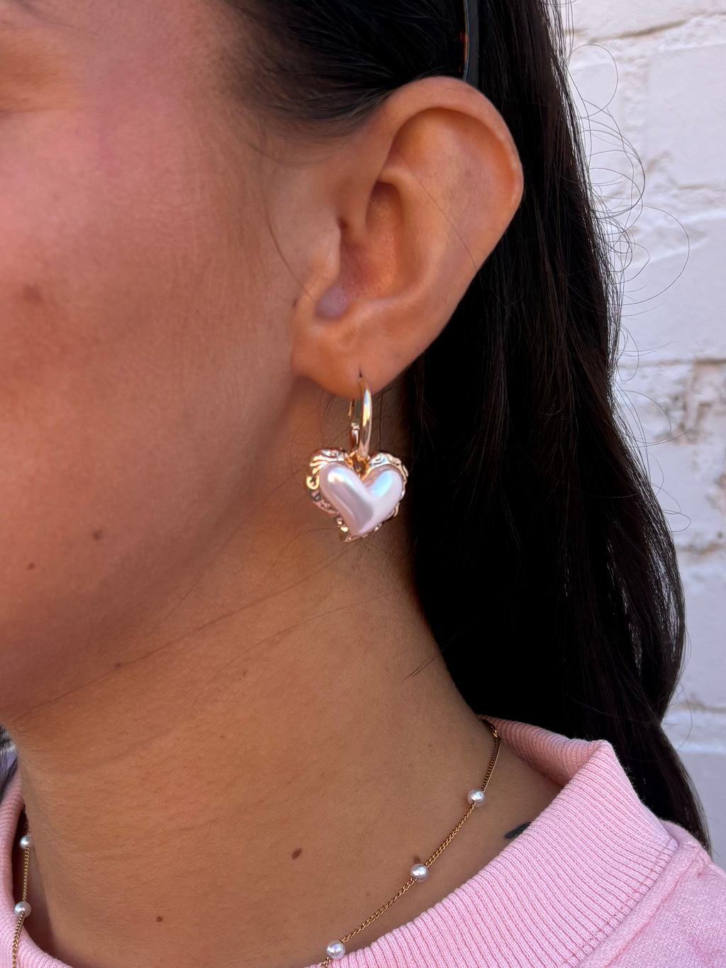PEARL HEART DROP EARRINGS