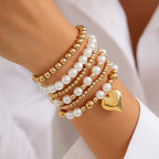 PEARL BEADED HEART BRACELET SET