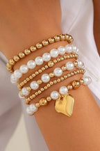 PEARL BEADED HEART BRACELET SET