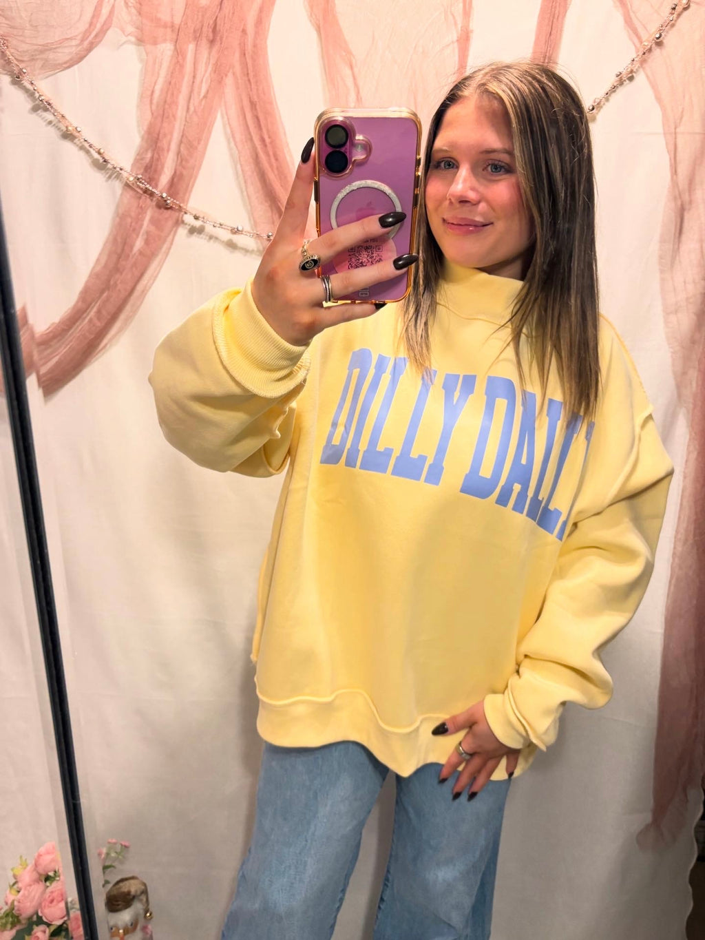 'DILLY DALLY' MOCKNECK SWEATSHIRT