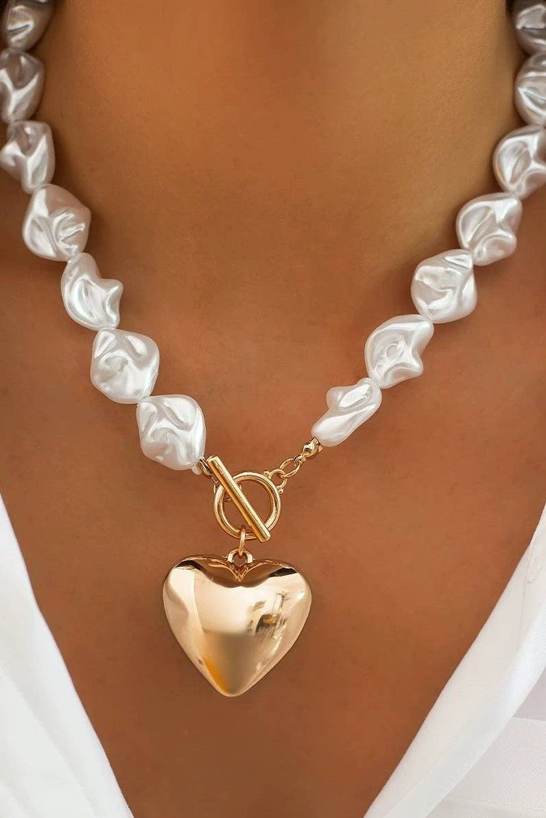 PEARL BEADED HEART NECKLACE