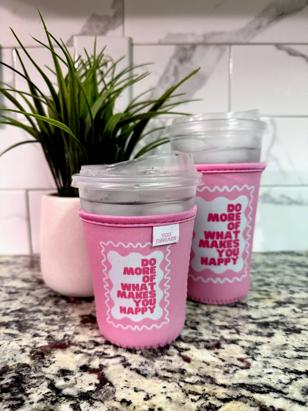 Pink 'Do More Happy' Iced Drink Sleeve - Medium