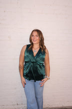 EMERALD TWIST SATIN TOP