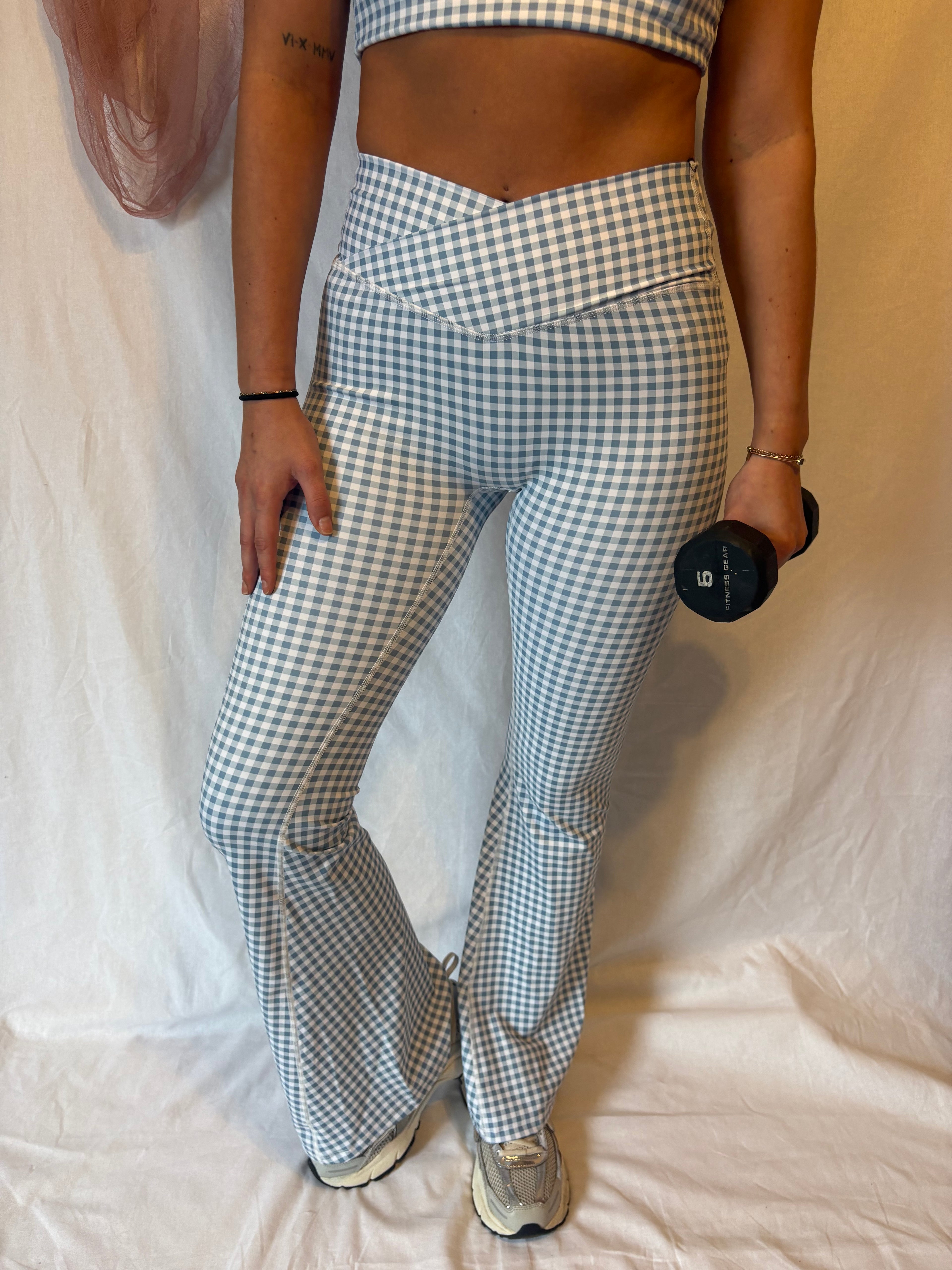 GINGHAM CROSSOVER FLARE LEGGINGS