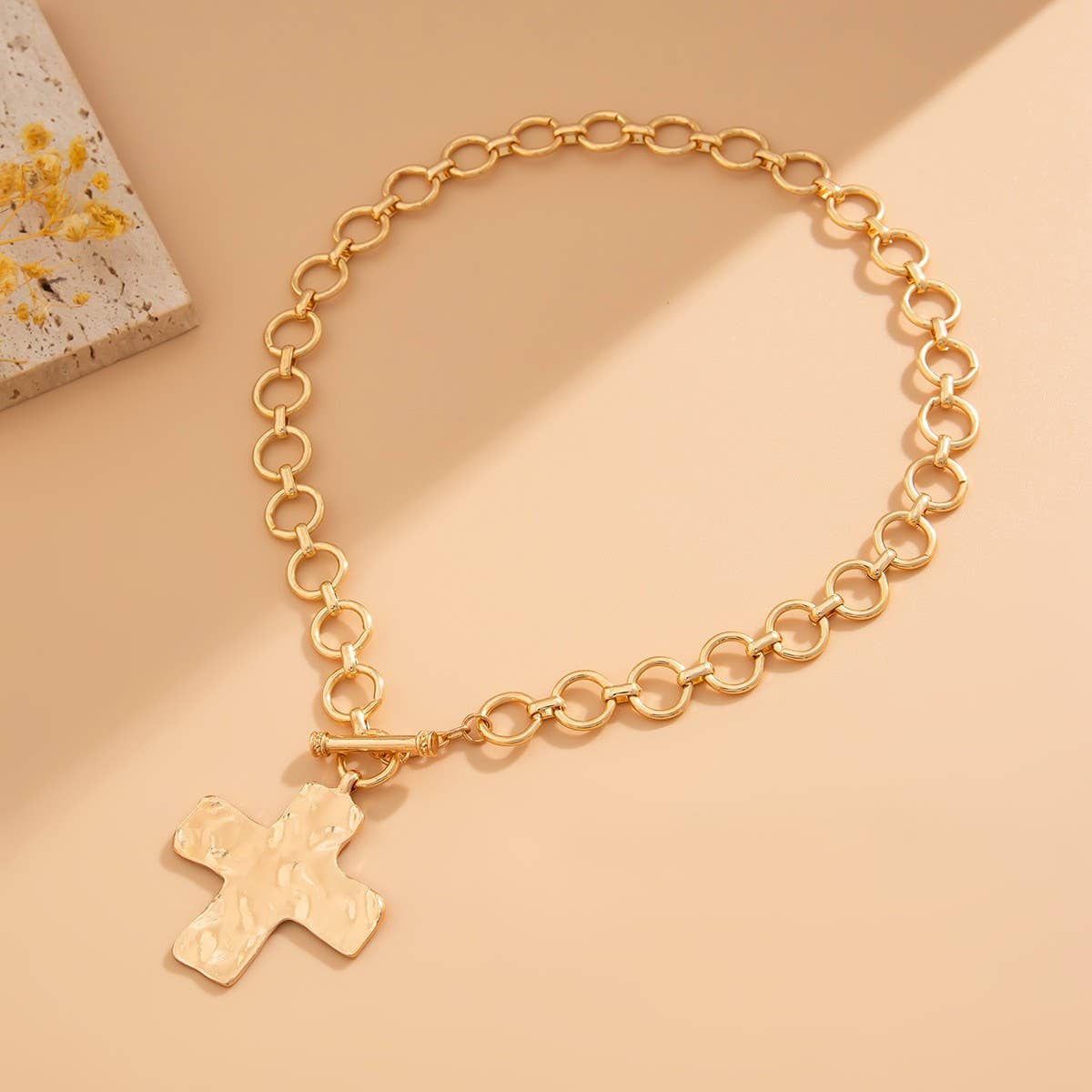 HAMMERED CROSS NECKLACE