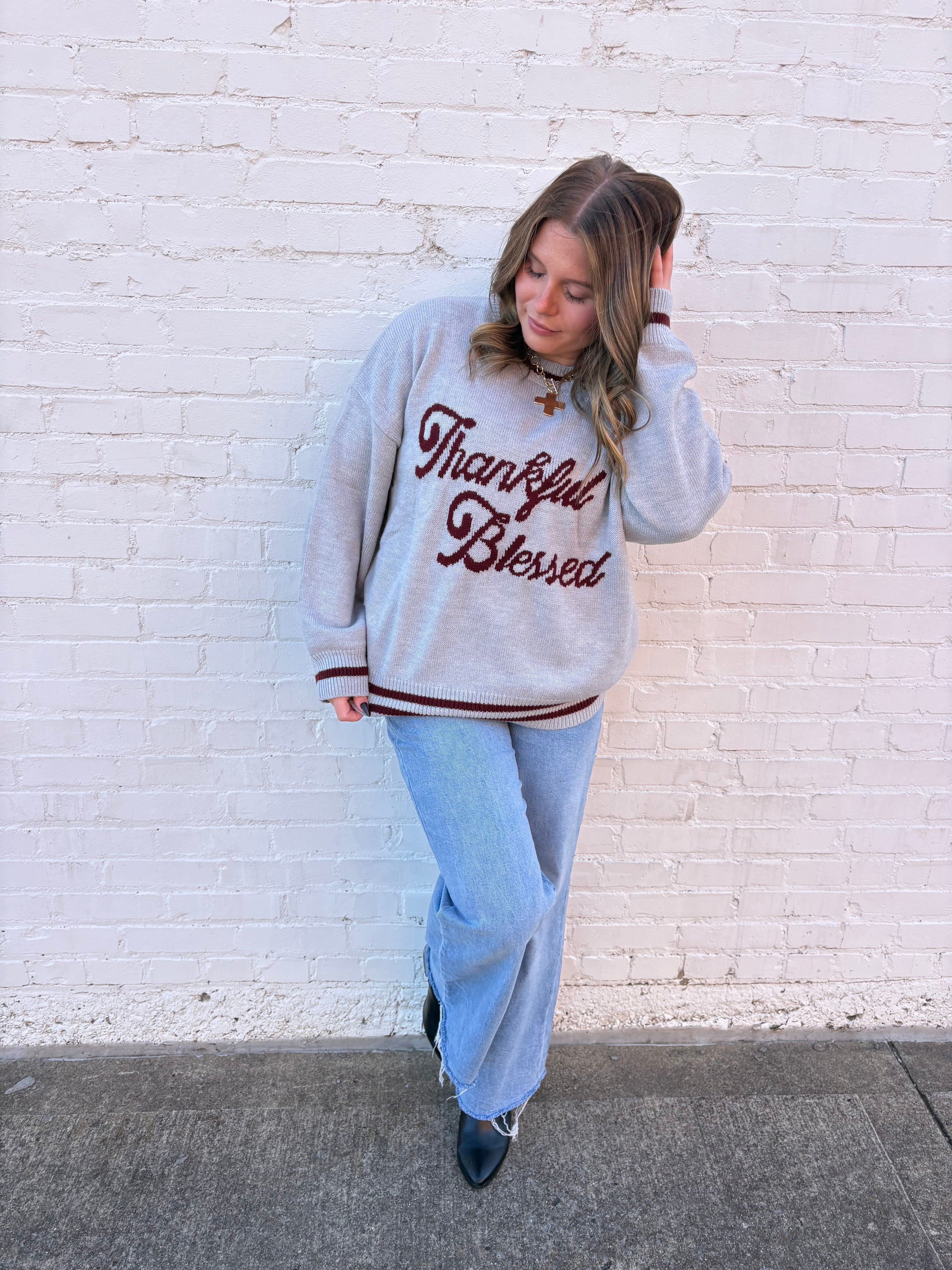 'THANKFUL & BLESSED' SWEATER TOP