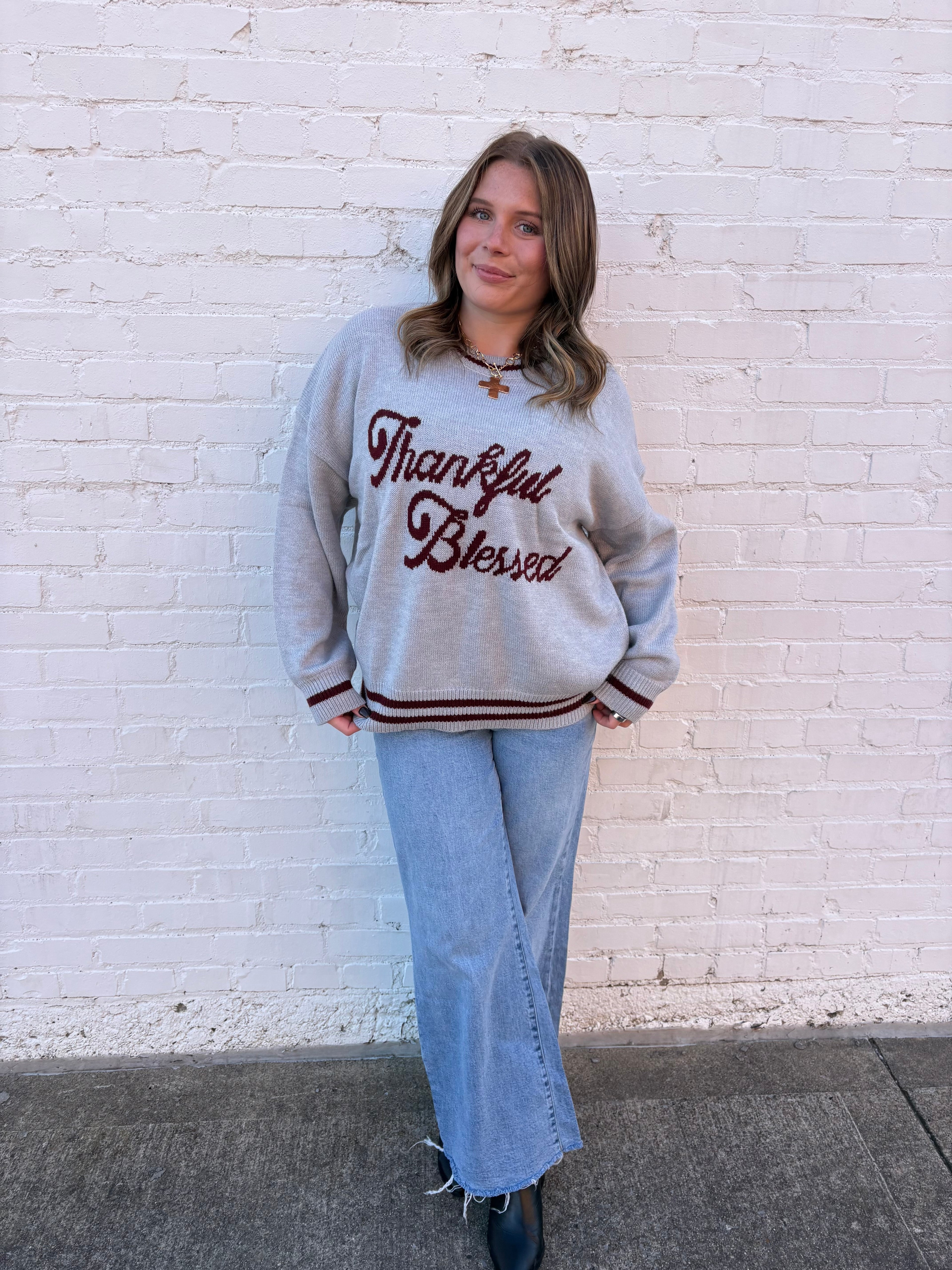 'THANKFUL & BLESSED' SWEATER TOP