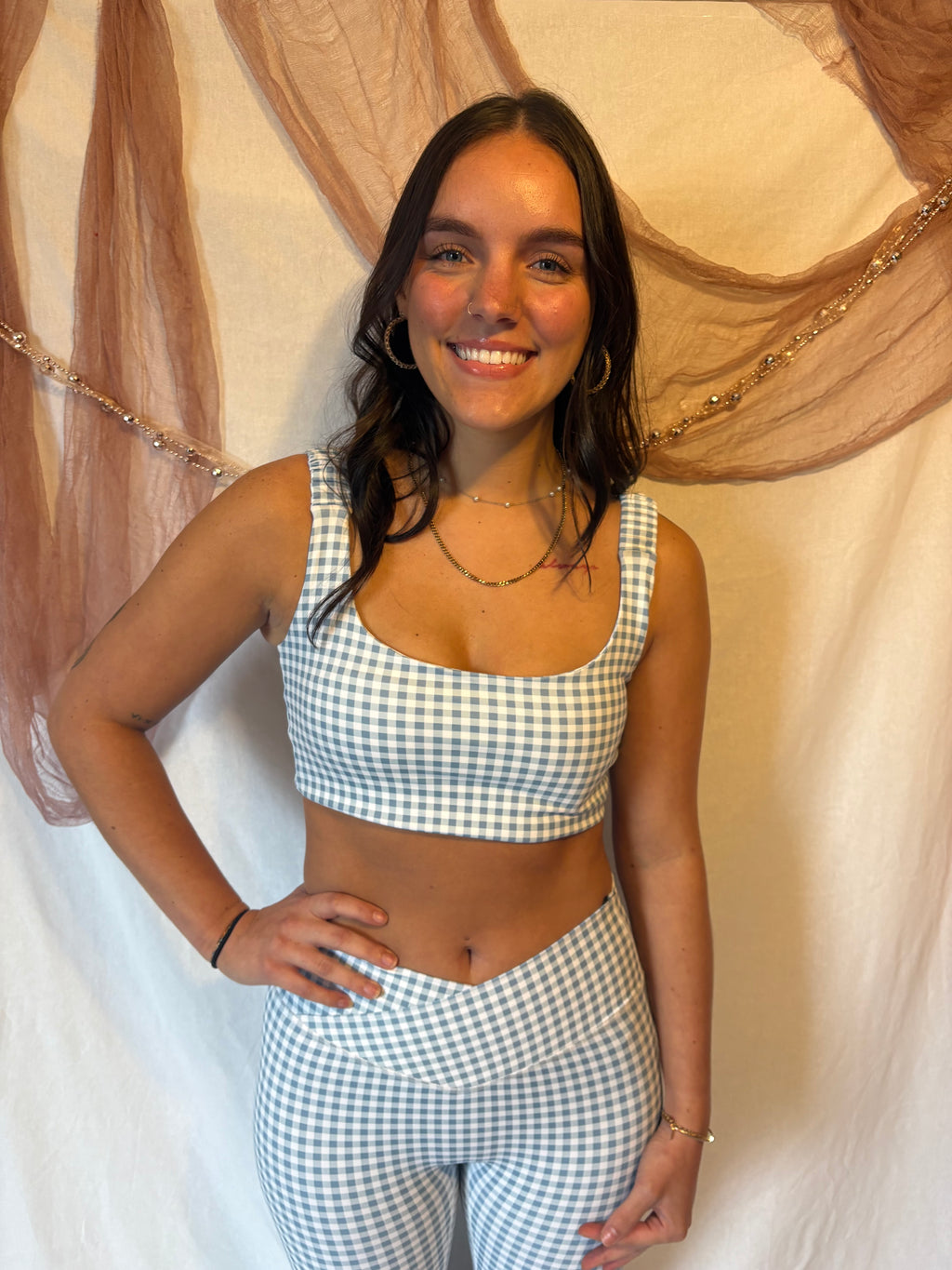 GINGHAM PRINT SPORTS BRA
