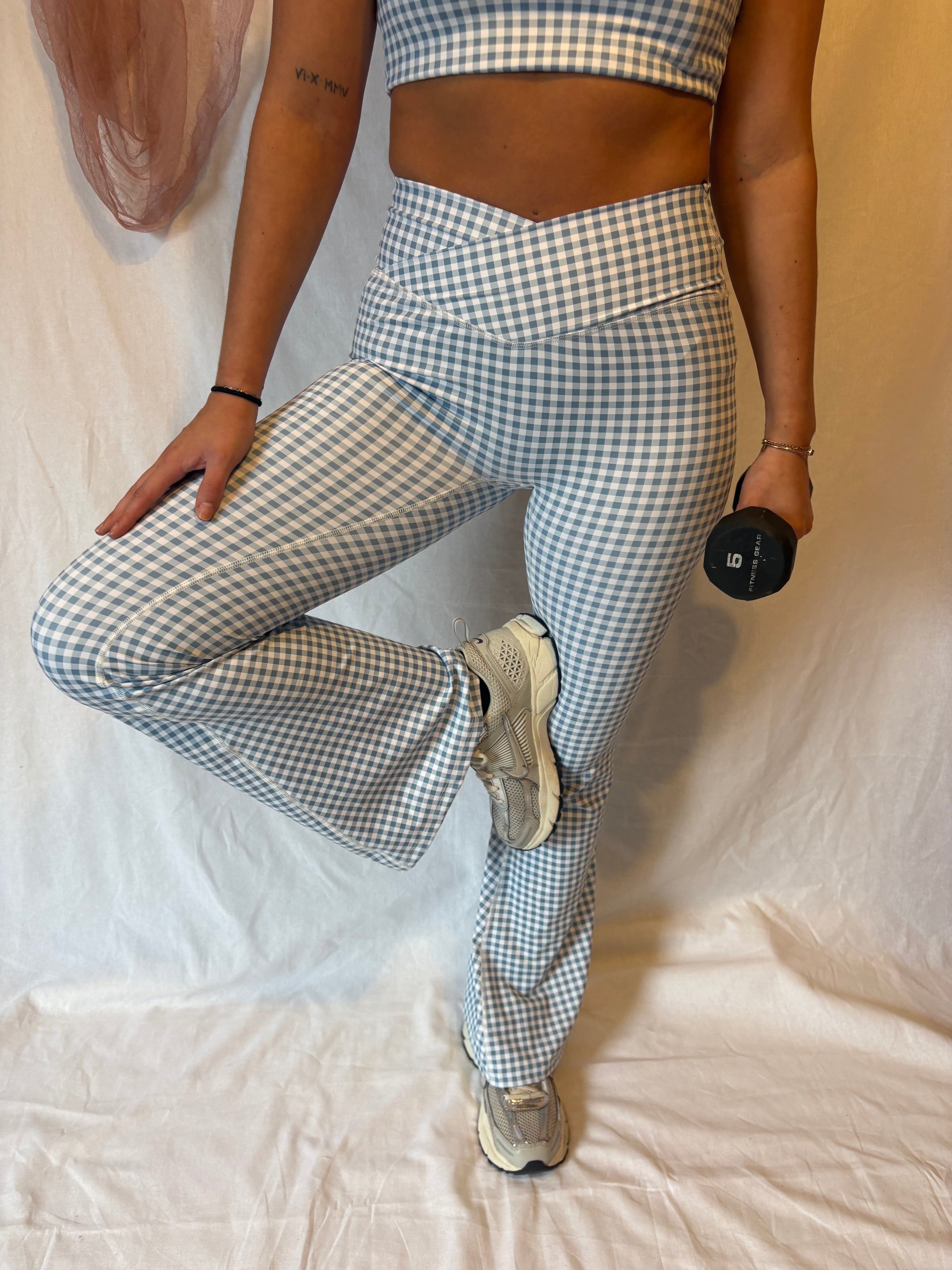 GINGHAM CROSSOVER FLARE LEGGINGS