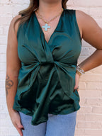 EMERALD TWIST SATIN TOP