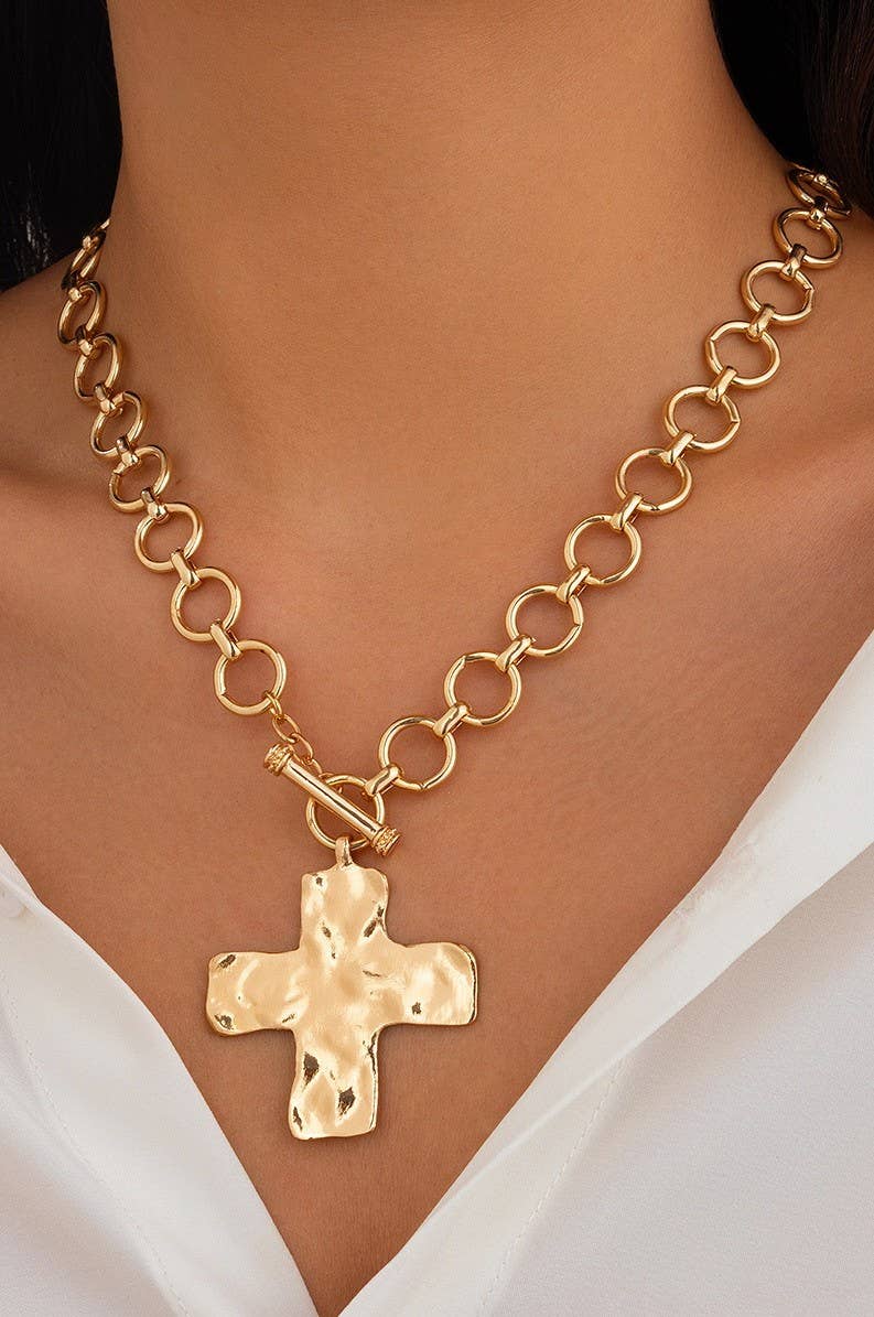 HAMMERED CROSS NECKLACE