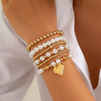 PEARL BEADED HEART BRACELET SET