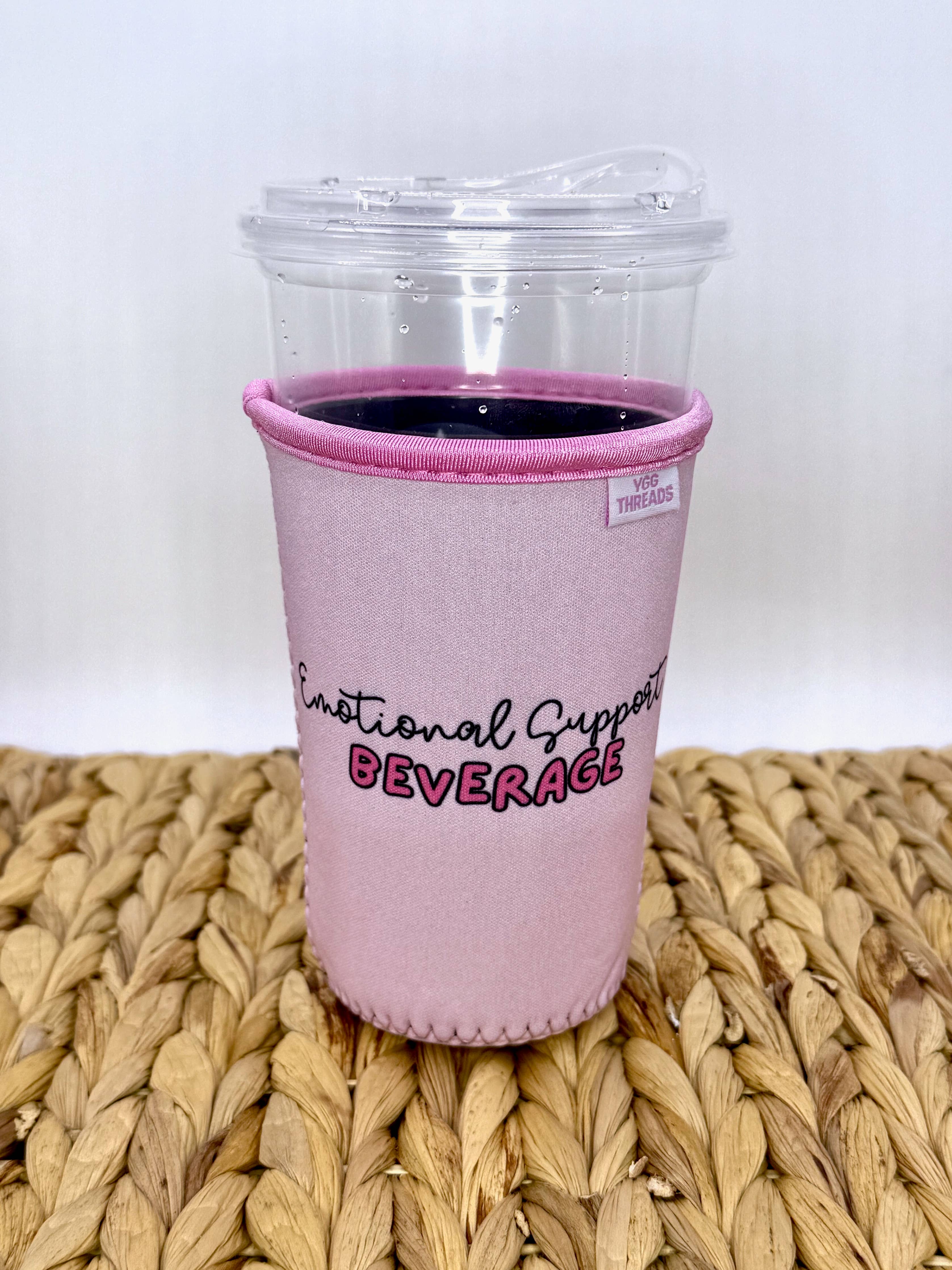 Pink 'Emotional Support' Iced Coffee Drink Sleeve- Medium
